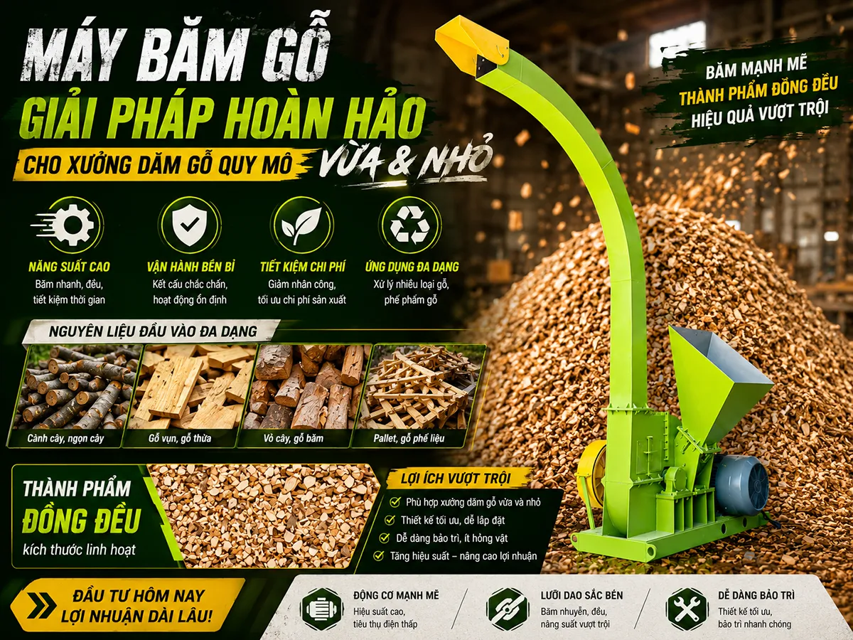 Quy mô xưởng dăm gỗ vừa và nhỏ là lựa chọn phù hợp cho người mới đầu tư, giúp tối ưu vốn và dễ quản lý sản xuất.